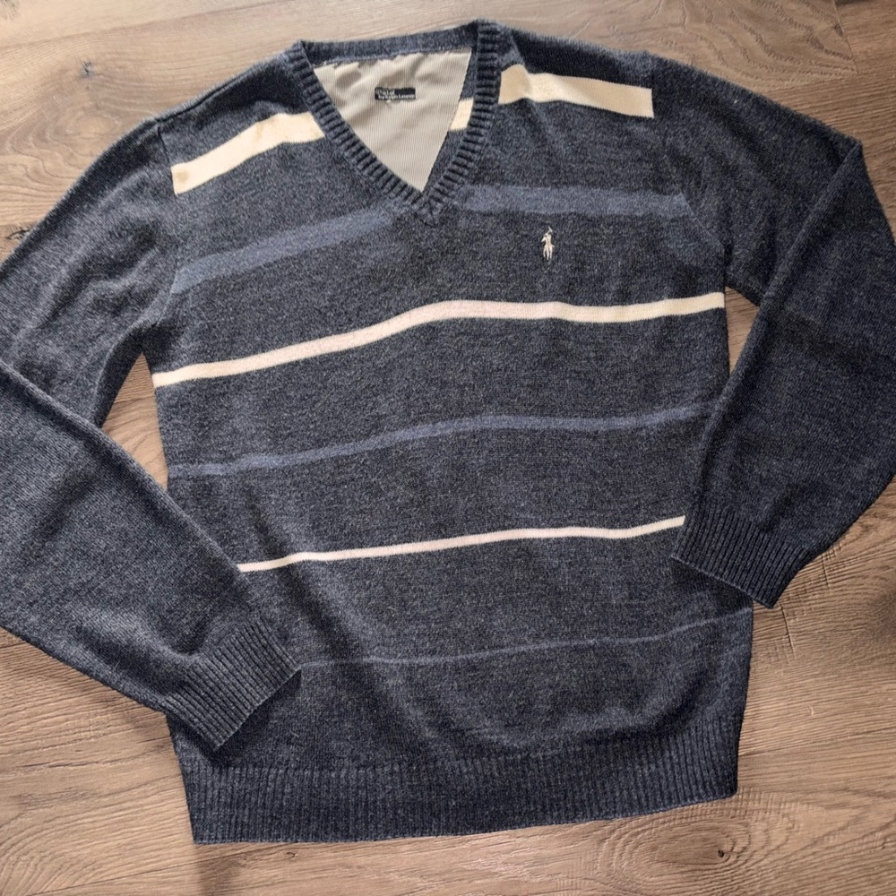 Polo Ralph Lauren Navy Blue Striped V-Neck Sweater size  large